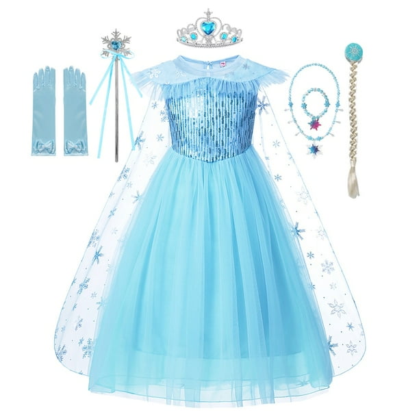 Disfraz de Frozen 2 de Disney para niñas, disfraz de reina de la nieve Elsa, vestido de princesa con lentejuelas azules, ropa de fiesta de cumpleaños y Carnaval para niños, 2T (etiqueta 100) Gao Jinjia LED