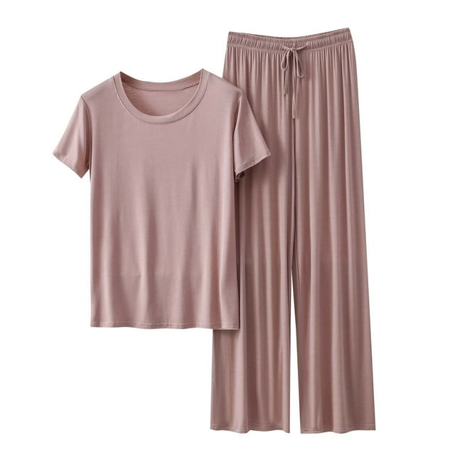 Besolor Ensembles de Pyjama pour Femmes Manches Courtes Ensembles de Détente 2 Pcs Pjs Hauts Col Rond et Pantalons Tenues Assorties Vêtements de Détente