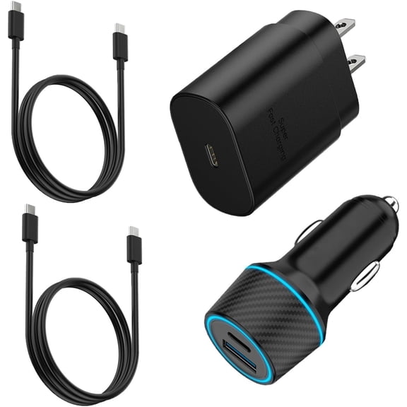 25W Super Fast Charger Type C Wall/Car Charger Combo Kit for Samsung Galaxy S25 S24 S23 S22 S21 Ultra Plus A53 A52 A14 A15 A25 A42 A32 Xcover 7 6 iPhone 17 16 15 Pro Max Pixel 10 9 8 Moto USB C Cable