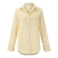thumbnail image 4 of adviicd Button Down Shirt Women Long Sleeve Women's Striped Button Down Shirts Casual Long Sleeve Stylish V Neck Blouses Tops with Pockets (Yellow,L), 4 of 9