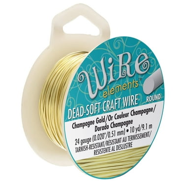 The Beadsmith Wire Elements Craft Wire – Tarnish Resistant, Soft Temper, Round, Champagne Gold Color – 0.51mm, 24 Gauge, 10 Yard Spool – Jewelry Making, Wire Wrapping, Floral, & Other DIY Crafts
