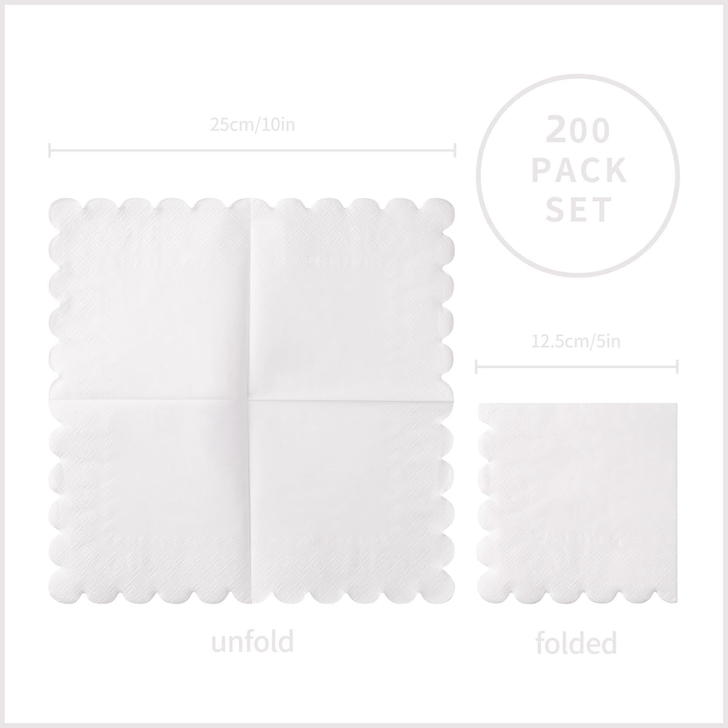 200 Pack Cocktail Napkin 2-Ply Scalloped Edged Dessert Napkins Folded 5 x 5 Inches Disposable Napkins for Dinner Wedding Birthday Party Bridal Anniversary Reception Event (Black)
