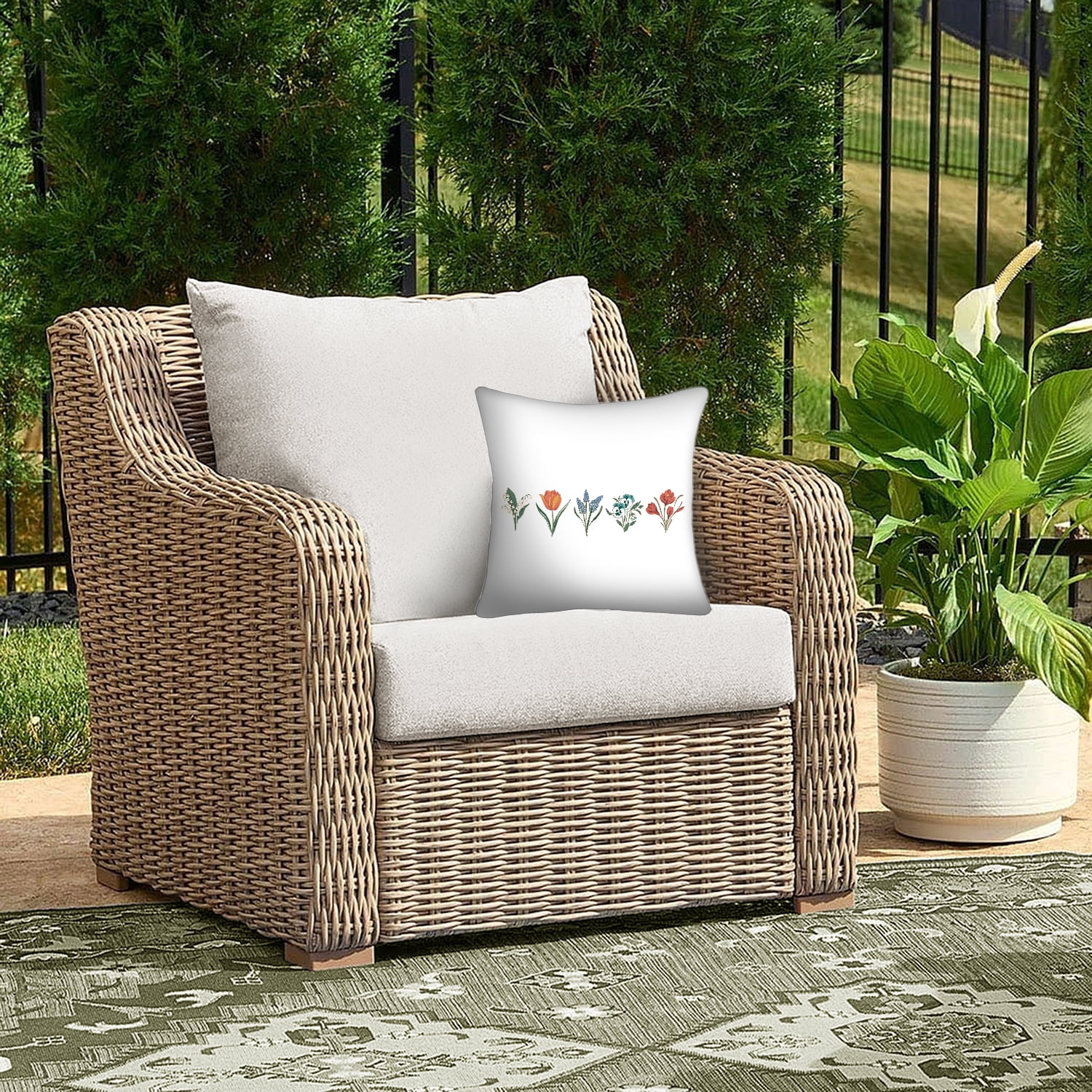 Mainstays 16" x 16" Flower Row Decorative Outdoor Throw Pillow, Multicolor