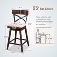 thumbnail image 2 of Topcobe Set of 2 25" Wooden Swivel Bar Stools with Cushioned Seat and Open X Back, Bar Stools for Pub Bistro Kitchen Dining, Beige, 2 of 8