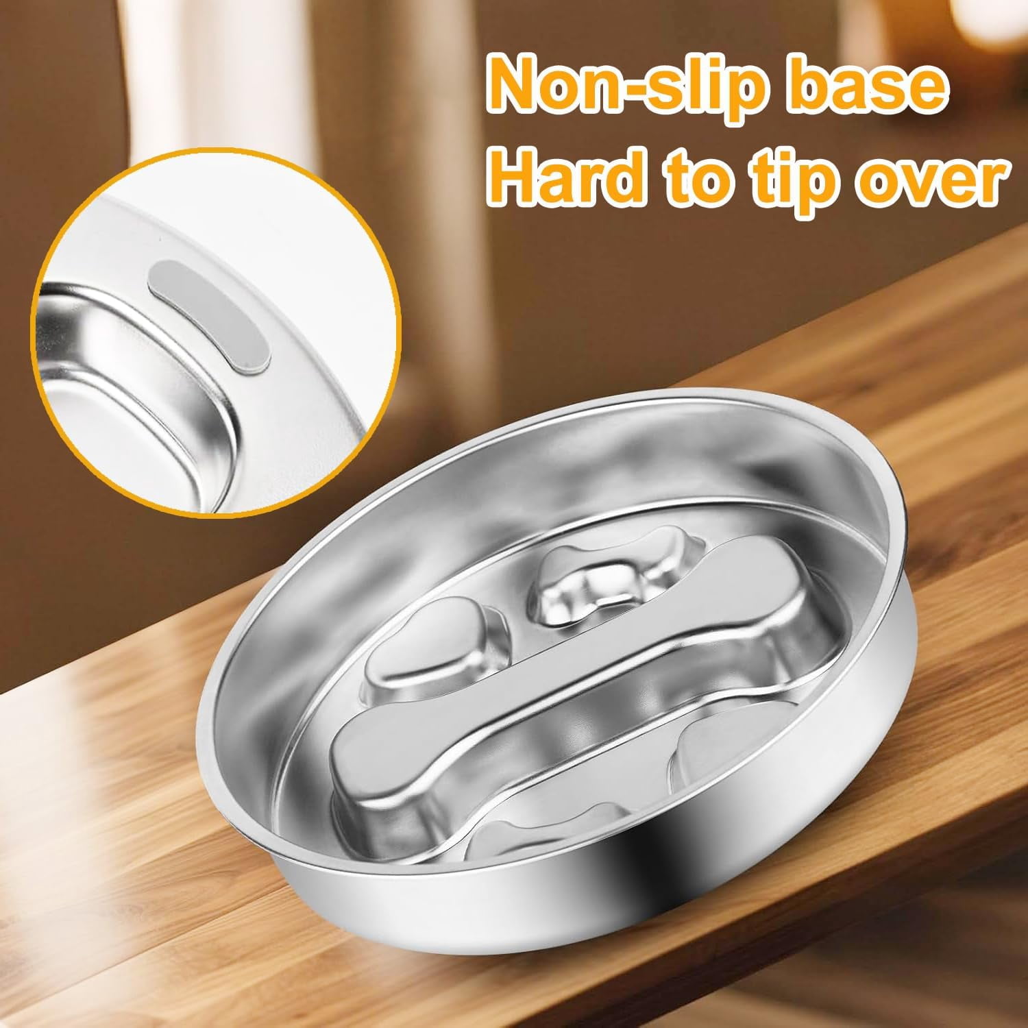 Stainless Steel Slow Feeder Dog Bowls,Slow Food Bowl for Dog & Cat - 2 Cups Capacity,Bone-Shaped Design Pet Food Holder,Metal Non-Slip Lick Plate,Puzzle Maze Dish for Small Sized Breeds