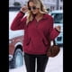 thumbnail image 4 of Sudadera Informal de con Cremallera de un Cuarto para Mujer, Larga, Ligera, Suave y Afelpada, con Bolsillos. Vino Tinto L, 4 of 8