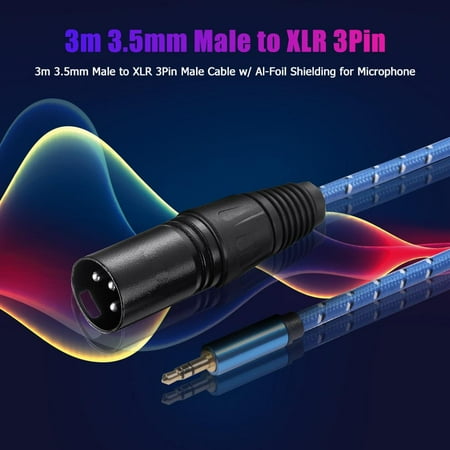 Jinveno 3m XLR 3Pin Male to 3.5mm Stereo Male Plug Al-Foil Shielding