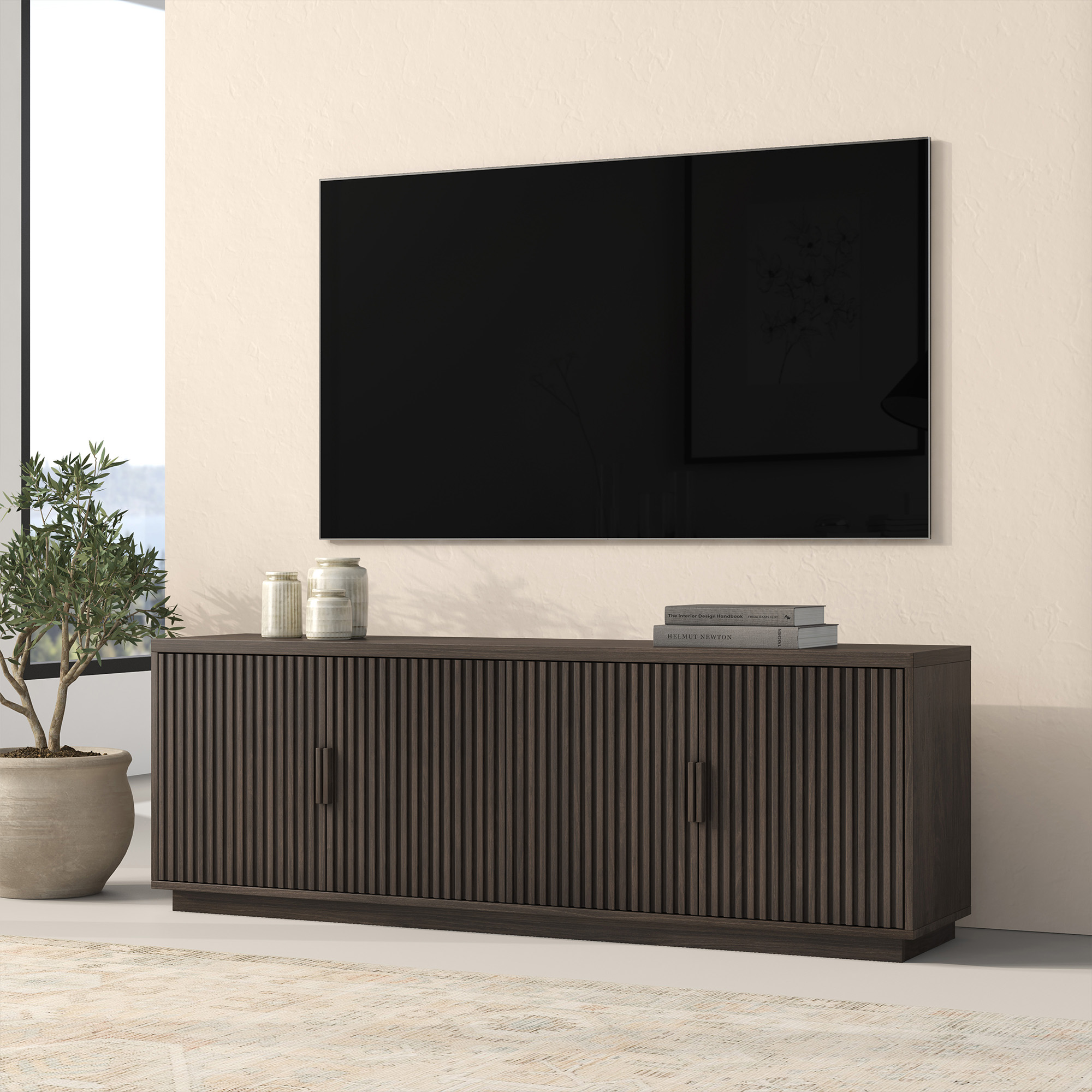 Mero Rectangular TV Stand for TV's up to 75" in Alder Brown