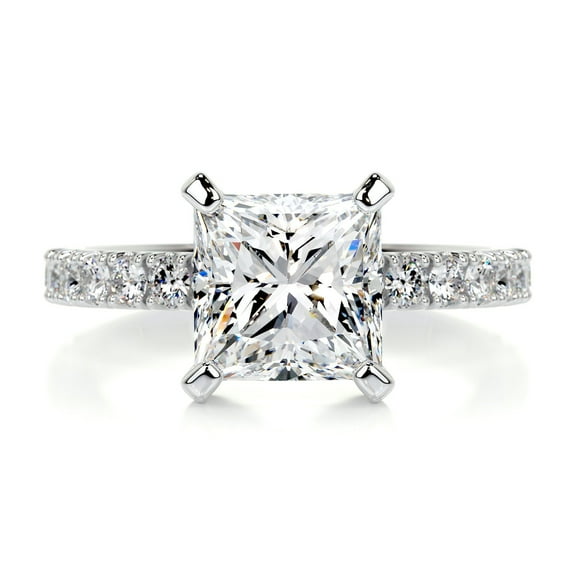 First Jewel Wedding Ring - Silver 14K White Gold Over Ring for Her - Princess Cut Excellent 1.9 Ct Diamond Ring For Women's - Solitaire with Accent Diamond Ring - Eternity Band Diamond Ring for Her