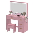 thumbnail image 6 of Dextrus 4 Drawers Makeup Desk with LED Mirror &  Power Strip, Pink, 6 of 10