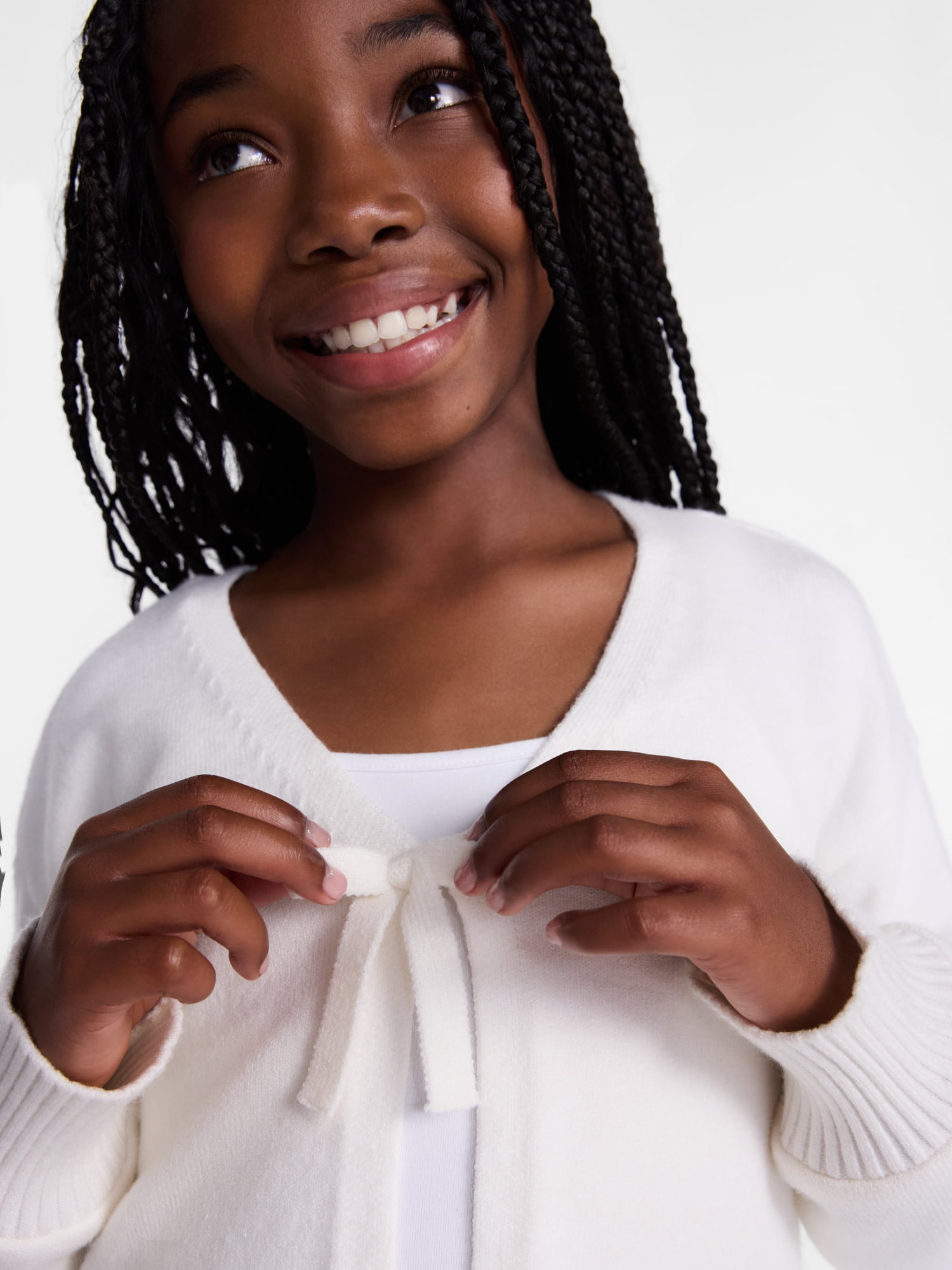Wonder Nation Girls Bow Front Cardigan with Long Sleeves, Sizes 4-18 & Plus