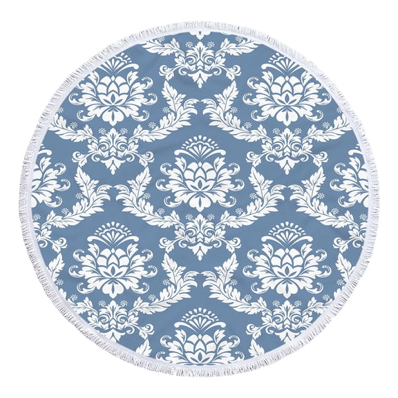 Byujiro Round Printed Beach Towel 60" Diameter Microfiber Roundie Beach Blanket Vintage Damask Pattern Soft Lightweight Quick Dry Sand Free Towel, Versatile as Shawl & Picnic Mat for Beach