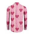 thumbnail image 3 of Fgvctg Mens Button Down Shirt Valentine's Day Long Sleeve V Neck Shirt Trendy Date Day Love Heart Print Collared Blouse Oversized Business Casual Outfits Pink 3XL, 3 of 4