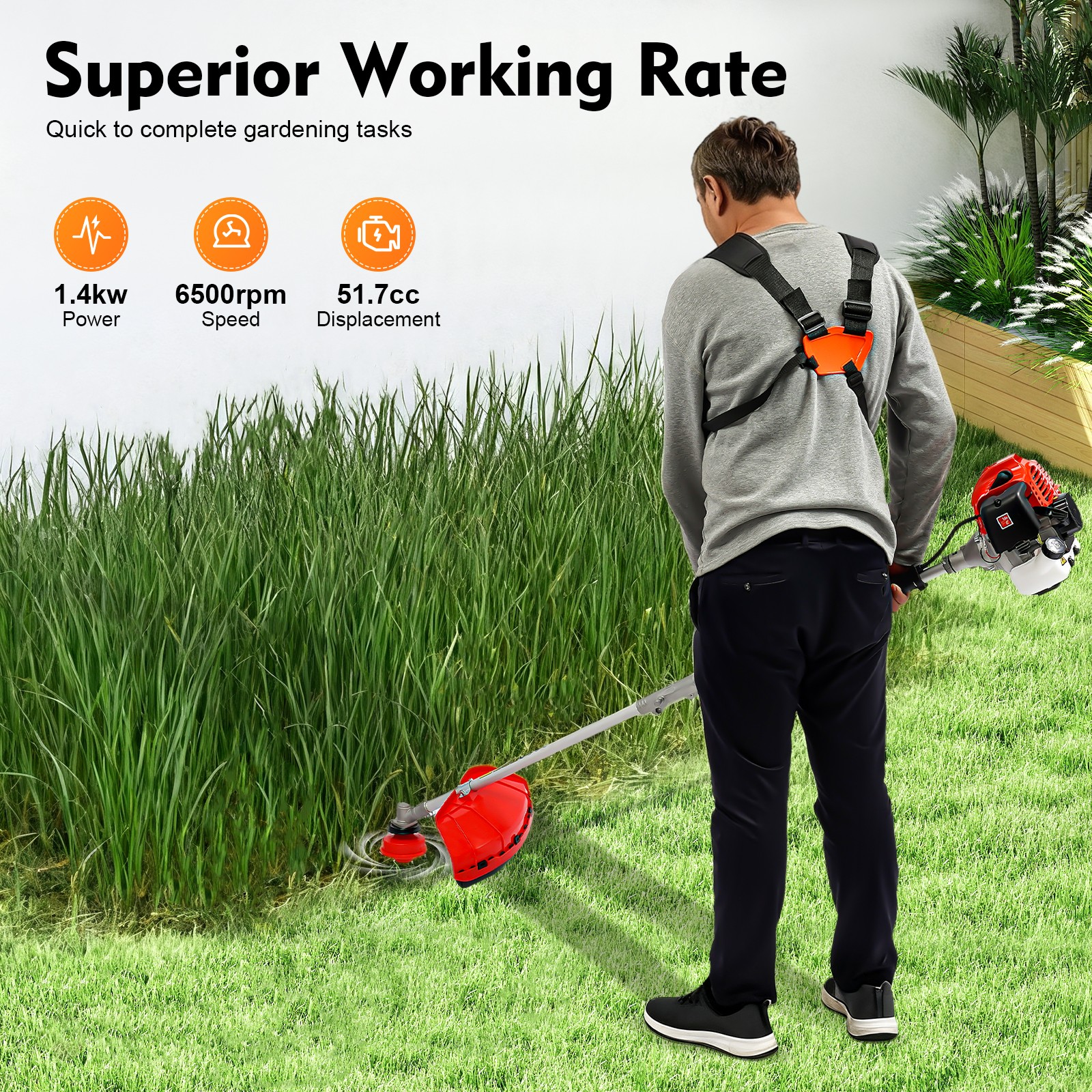 51.7 CC Gas Power Hedge Trimmer Chainsaw Grass Trimmer Outdoor Brush Cutter for Gardens, Parks