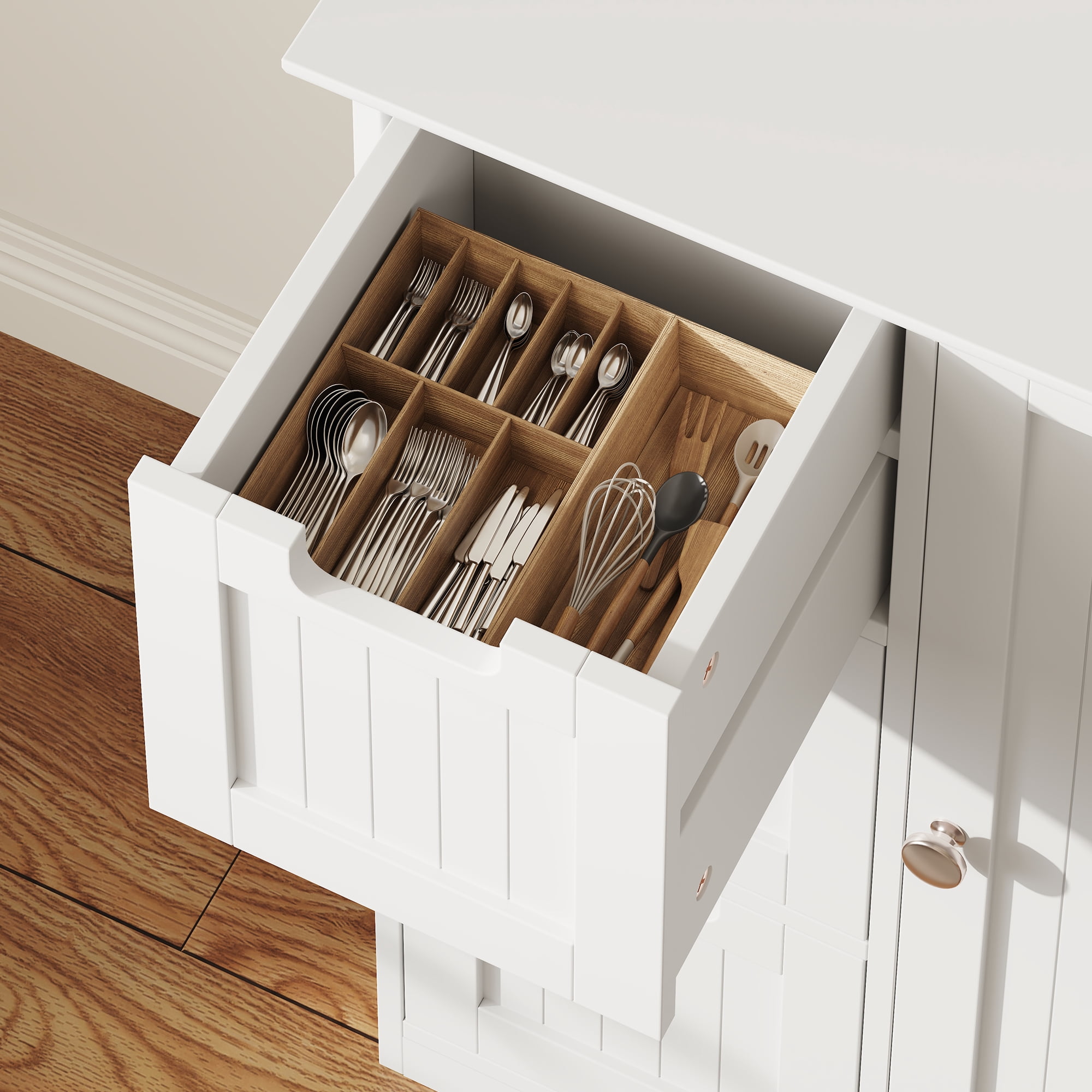 edx Bathroom Floor Cabinet, Wooden Storage Cabinet with 3 Drawers and a Cupboard, Freestanding Cupboard for Bathroom, Living Room, Office, White