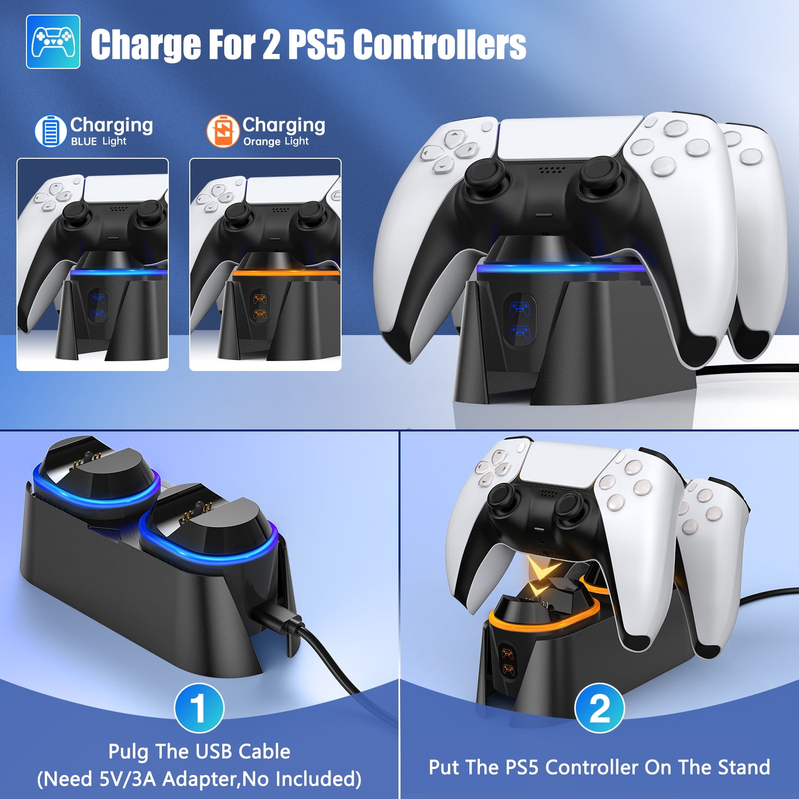 PS5 Dual Controller Charging Dock for Playstation 5 Dualsense
