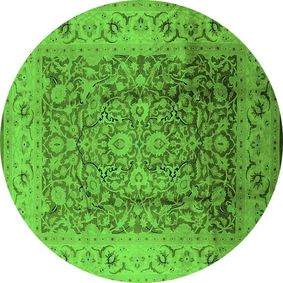 Ahgly Company Indoor Round Oriental Green Industrial Area Rugs, 7' Round