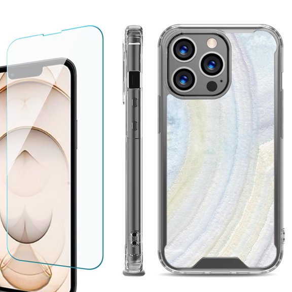 Shockproof Bumper Phone Case for iPhone 13 Pro Max, with Tempered Glass Screen Protector, by OneToughShield ® - Marble / Rainbow