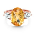 thumbnail image 2 of 18K Rose Gold Plated Silver Yellow Citrine and White Created Sapphire Ring for Women (7.73 Cttw, 14X10MM Oval Checkerboard and 7X5MM Pear Shape, Gemstone November Birthstone, in Size 5, 6, 7, 8, 9), 2 of 3