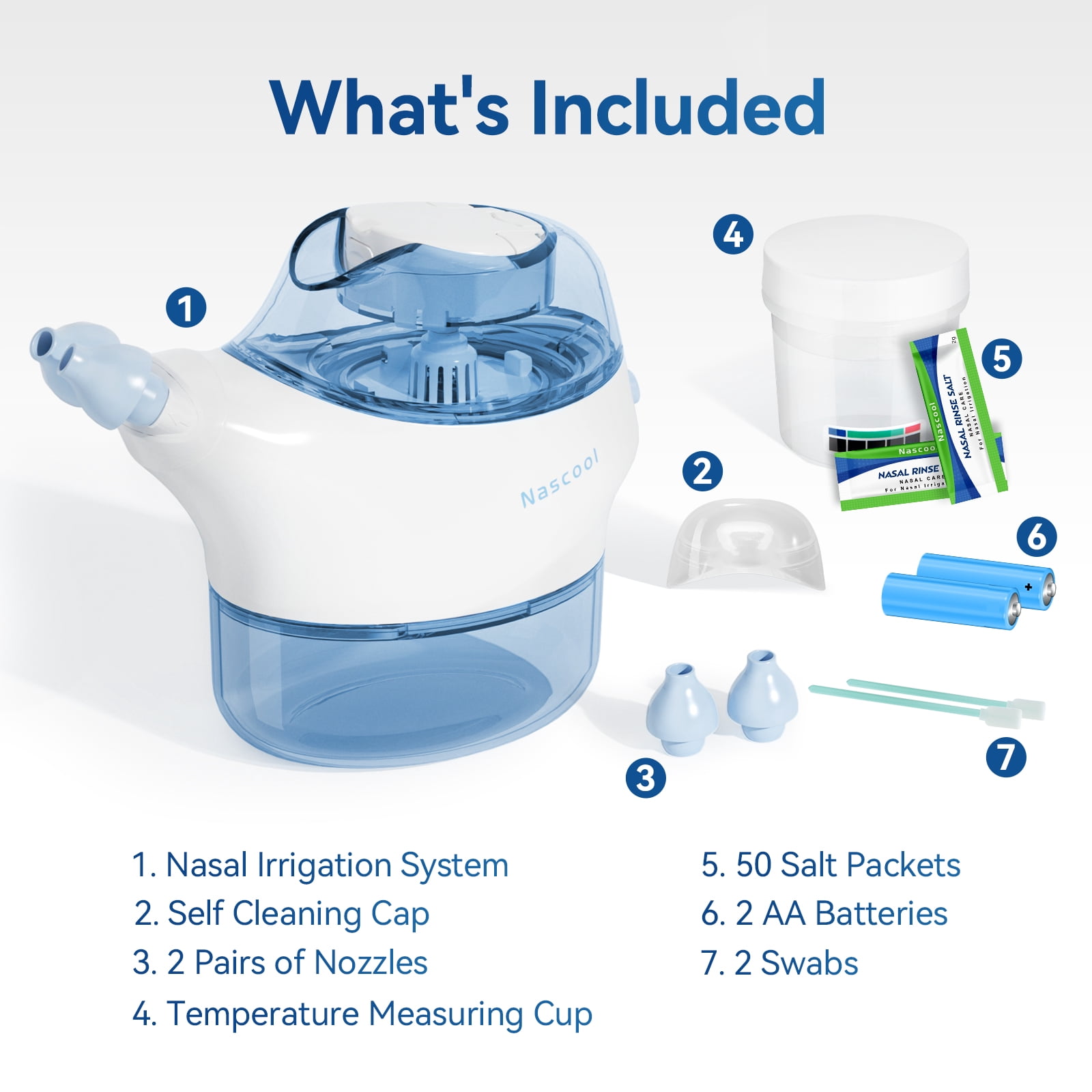 Nascool Nasal Irrigation System with 50 Salt Packets, Sinus Rinse Machine for Nasal Symptoms