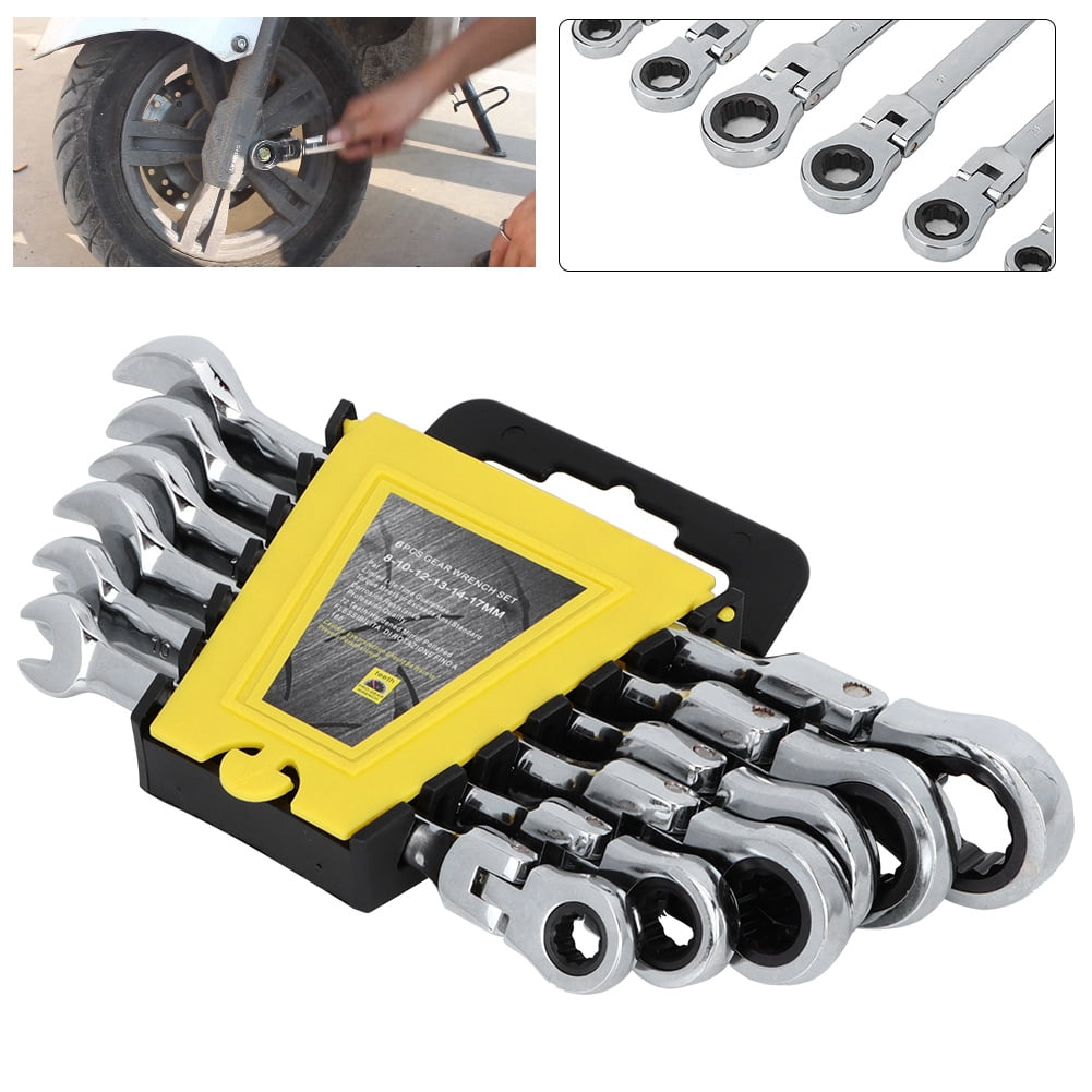 6-Piece 180° Adjustable Double Purpose 8-17mm Master Ratchet Wrench Tool Set, Yellow