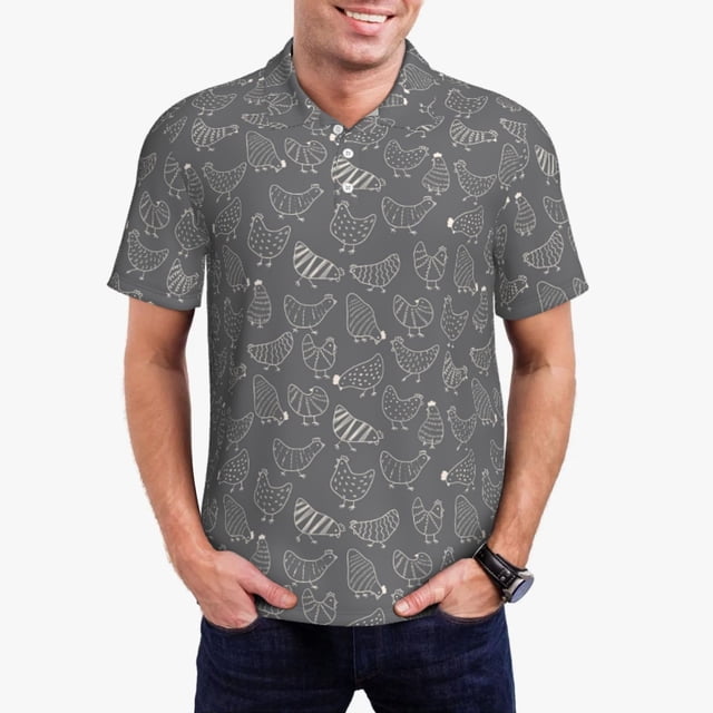 Balery Funny Chicken Camisa Polo de Hombre con Estampado, de Manga Corta y Tejido Medio, Camisa Tipo Golf Polo-Small