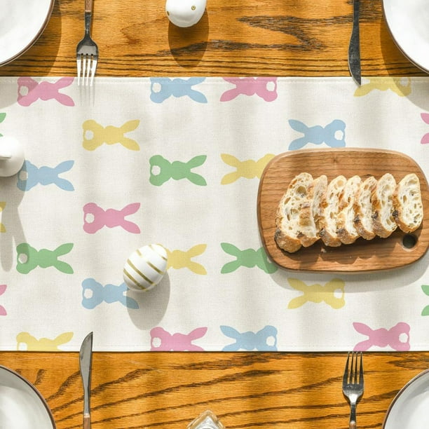 Banderas de mesa de Pascua para decorar la mesa del comedor | Diseño de conejito, huevos y flores | Camino de mesa primaveral colorido de 180 x 32 cm | Decoración para fiestas y festividades