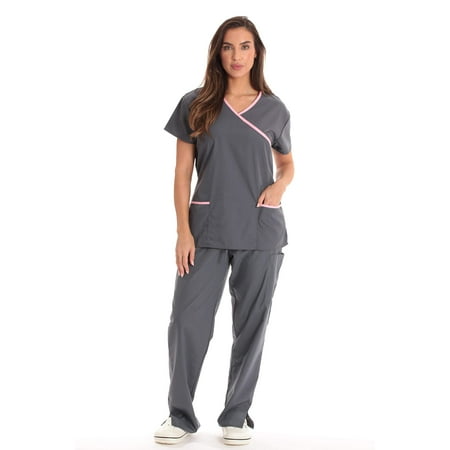 

Just Love Women s Scrub Sets Medical Scrubs (Tie Back) (X-Small Grey Pink)