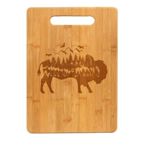 Bamboo Wood Cutting Board Buffalo Forest Mountains Eagle