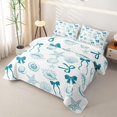 thumbnail image 3 of Manfei Coastal Teal Bowknot Quilt Full,Spiral Shell Full Bedspread Sets,3-Piece,1 Coverlet and 2 Pillowcases, 3 of 7
