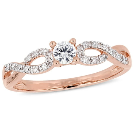 1/4 Carat T.G.W. Created White Sapphire and 1/10 Carat T.W. Diamond Rose-Plated Sterling Silver Infinity Engagement
