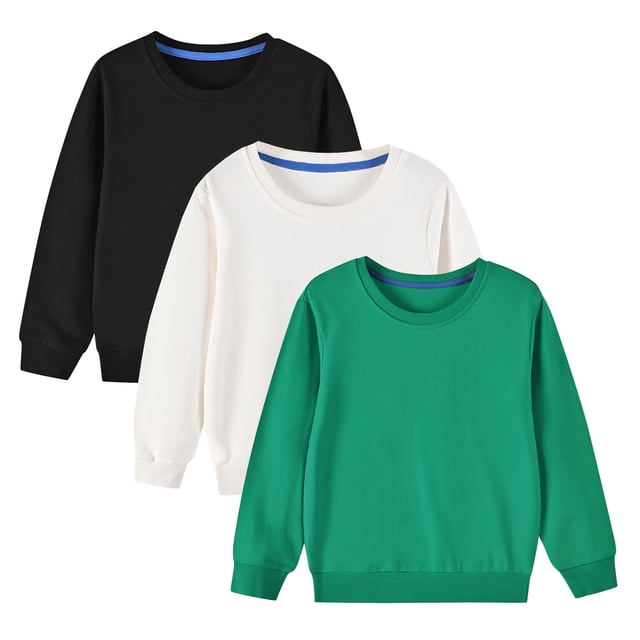 Plebaso Lot de 3 Chandails en Molleton pour Enfants Manches Longues en Coton pour Garçons Filles Col Rond Hauts Légers