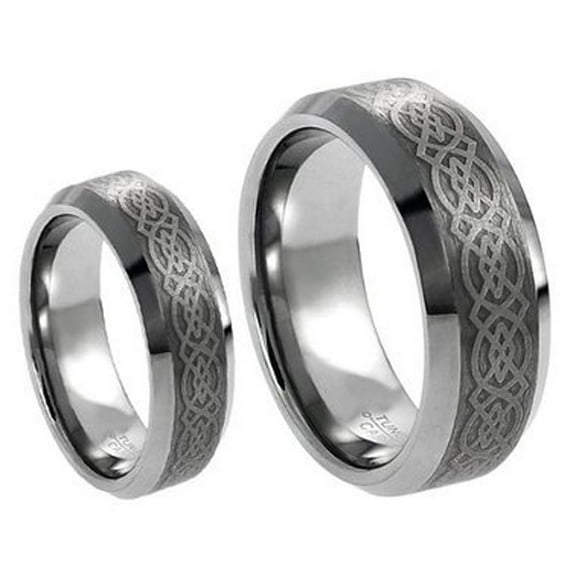 Matching Mens and Ladies Laser Etched Celtic Design Tungsten Carbide Wedding Band Ring Set