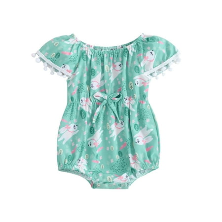 

Bagilaanoe Newborn Baby Girl Easter Rompers Off Shoulder Short Sleeve Bodysuits 3M 6M 12M 18M Infant Summer One Piece Jumpsuit