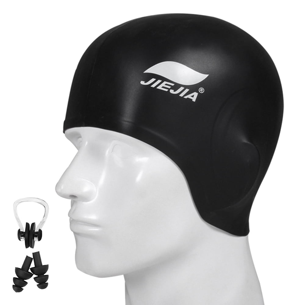 Swim Cap Silicone 3D Ergonomic Ear Protection Swimming Cap with Nose Clip & Y2P8 