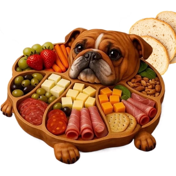 Wood Serving Platter - Dog Multi-Compartment Display Table Decor, Wooden Charcuterie Board with Stylish Serving Tray, Cheese Meat Fruit Dish, Home Kitchen Party Holiday Entertaining Accessory