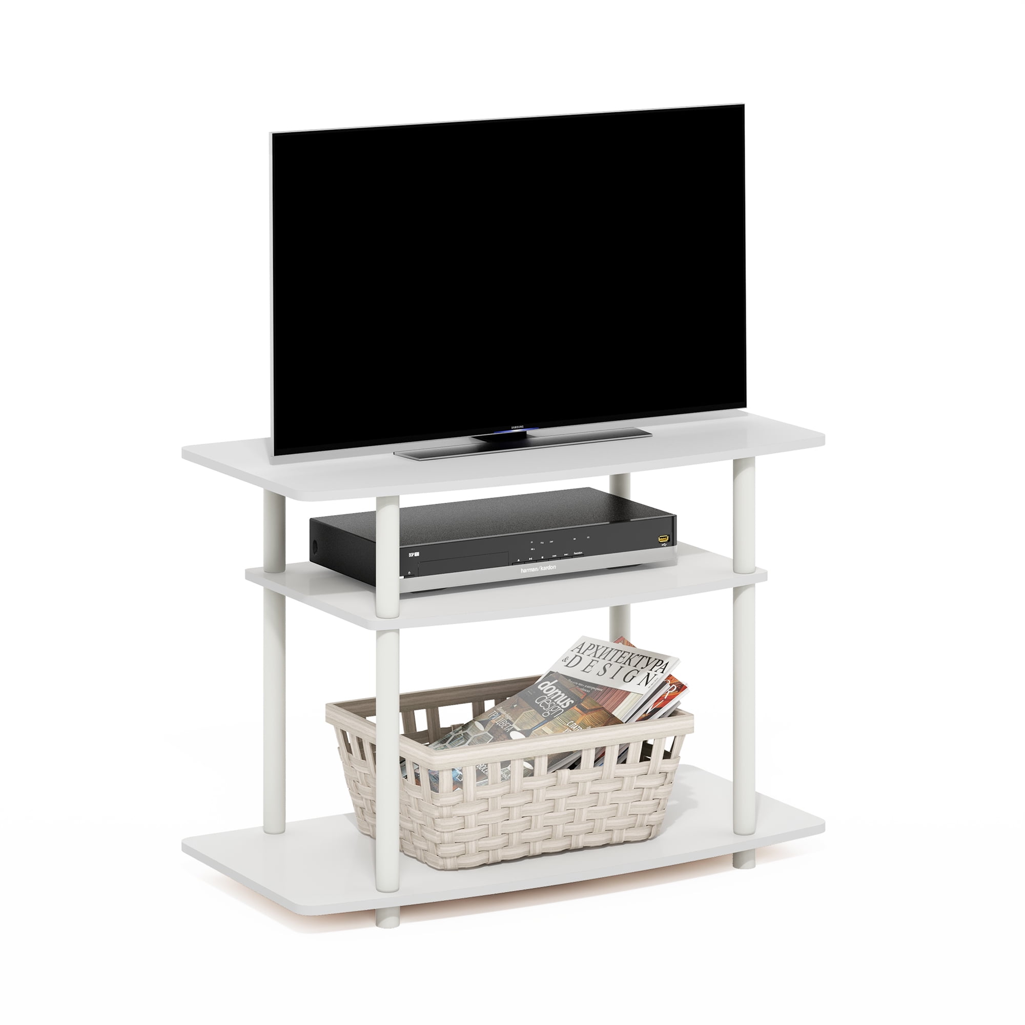 Furinno TURN-N-TUBE No Tools 3-Tier TV Stands in White/White
