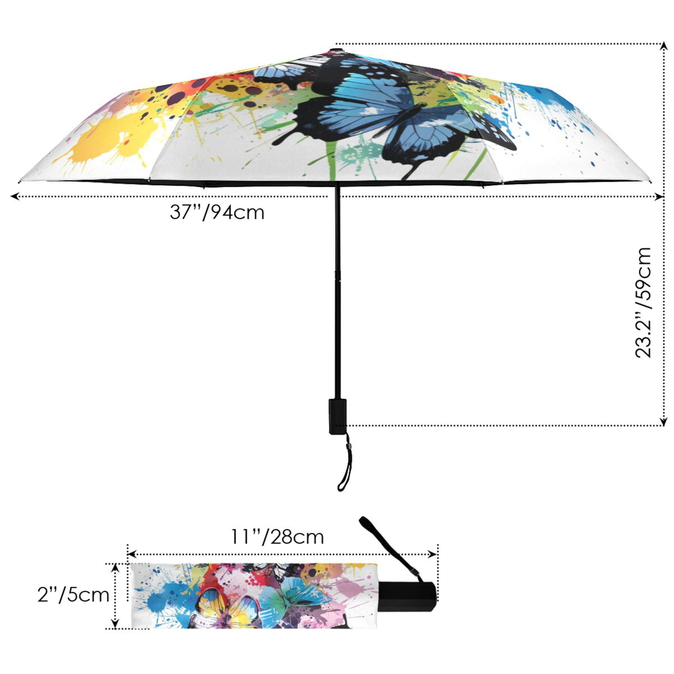 Colorful Beautiful Butterflies Compact Sun Umbrella Windproof Travel Umbrellas for Rain Strong Portable UV Protection