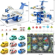Transport Plane Adventure Car Toys for Toddler Age 2-6 with 8 City Cars - Kids Airplane Toys Race Track Car Toys for 3 4 5 6 7 Boys , Garage Parking Lot Playmat, Birthday Gift for Girls
