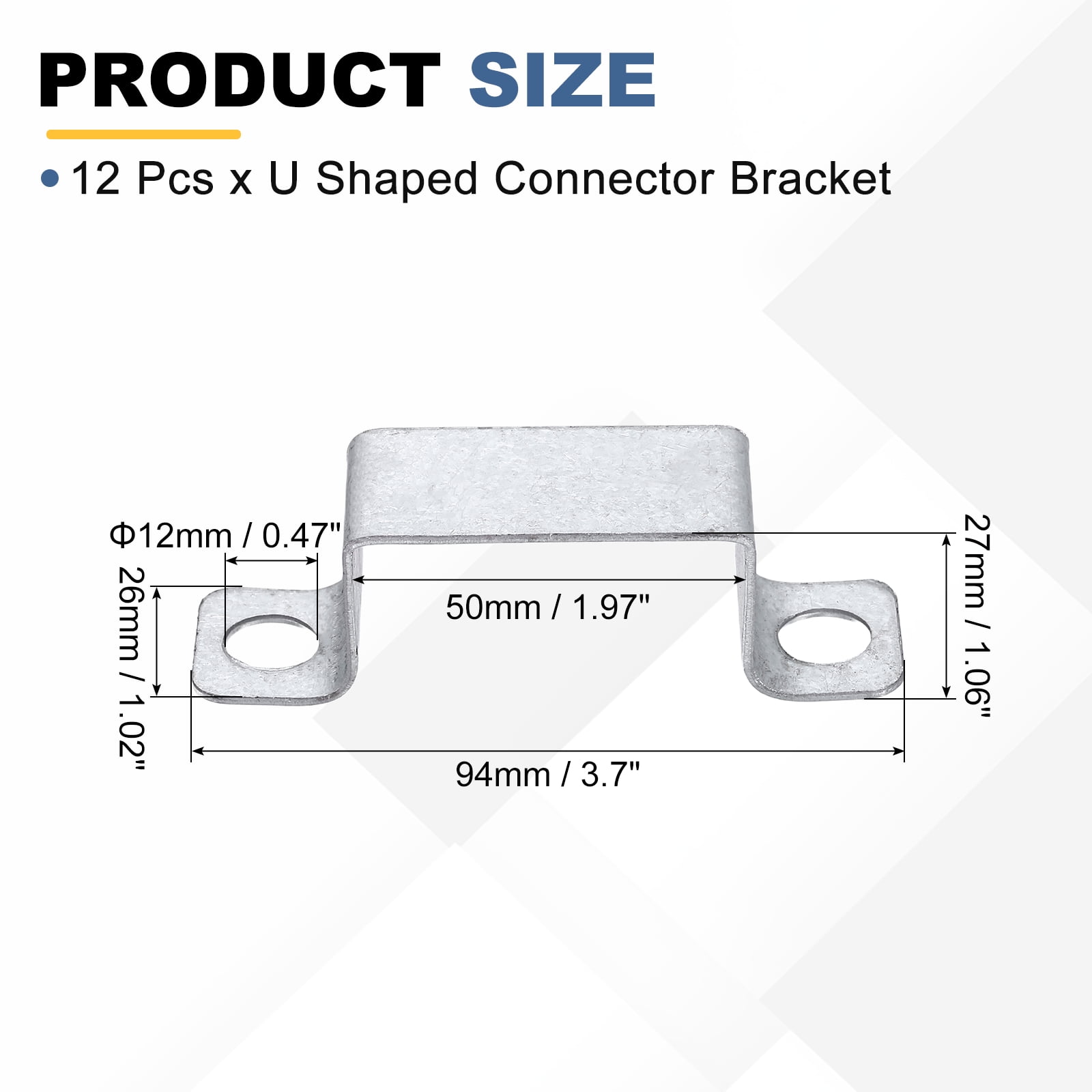 Uxcell 12 Pack 50x27 mm U Shaped Connector Bracket, Square Tube Strap Clamp Galvanized Steel Pipe Clamp Wood Deck Fence Post Tie for Water Pipes Stairs Railing Installation, Silver