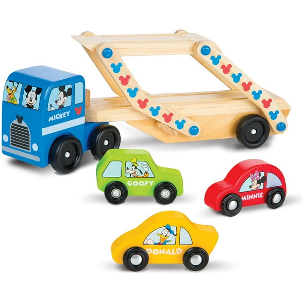 Melissa & Doug Mickey Mouse Clubhouse Car Carrier Truck and Cars Wooden Toy Set With 1 Truck and