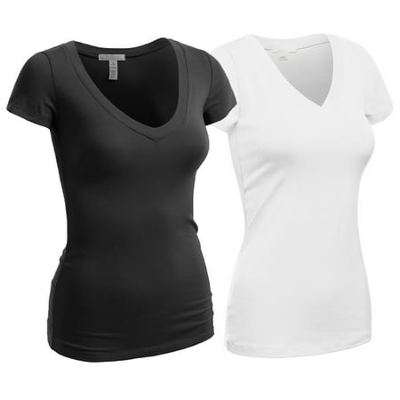Essential Basic Women's Plain Short Sleeve T-Shirt V-Neck Top Junior & Plus Sizes