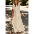 thumbnail image 3 of sicmoss Women's Apricot Eyelet Lace Short Sleeve Midi Dress with Ruffle Hem Floral Cotton and Pocket, 3 of 7