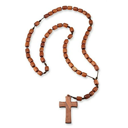 Brown Jatoba Wood Rosary Beads Necklace With Cross Crucifix by Catholica Shop, 10mm Beads - 21 Inch
