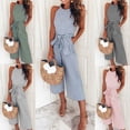 thumbnail image 2 of Primavera y verano Moda europea y americana Pantalones casuales ajustados con cordones sexy a rayas con cuello redondo para mujer, 2 of 6