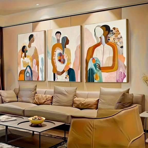 3pcs Modern Abstract Couples Wall Art Set - Colorful Geometric Portrait Paintings, Frameless Canvas Prints for Living Room, Bedroom, Office, Kitchen & Dining Decor, Indoor Outdoor Use, Couples Wall