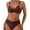 Coffee, variant on Women's Twist-Front V-Neck High-Waisted Bikini Set, Gold Accent Straps Cross Wrap Tummy Control Two-Piece Swimsuit, Available in Solid & Floral Prints