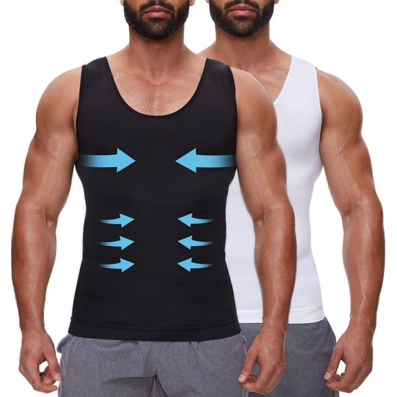 MANIFIQUE 2 Packs Gynecomastia Compression Shirts for Men - Sleeveless Slimming Undershirts Tummy Control Tank Top