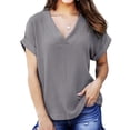 thumbnail image 3 of Chemisier pour Femmes Décontracté Été Femmes Mode Décontracté Uni Col en V Ample Manches Courtes T-Shirt Haut Chemisier Chandail Court pour Femmes Décontracté Été Femmes Hauts Été Femmes Hauts Automne, 3 of 8