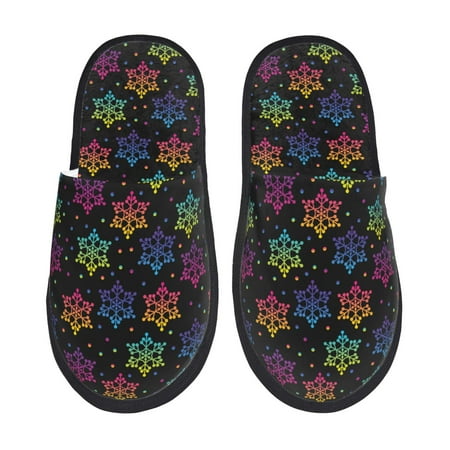 

Rateoe Rainbow Snowflake Pattern Fuzzy Slippers Fuzzy Soft House Slippers Plush Furry Warm Cozy Open Toe Fluffy Home Shoes-Large
